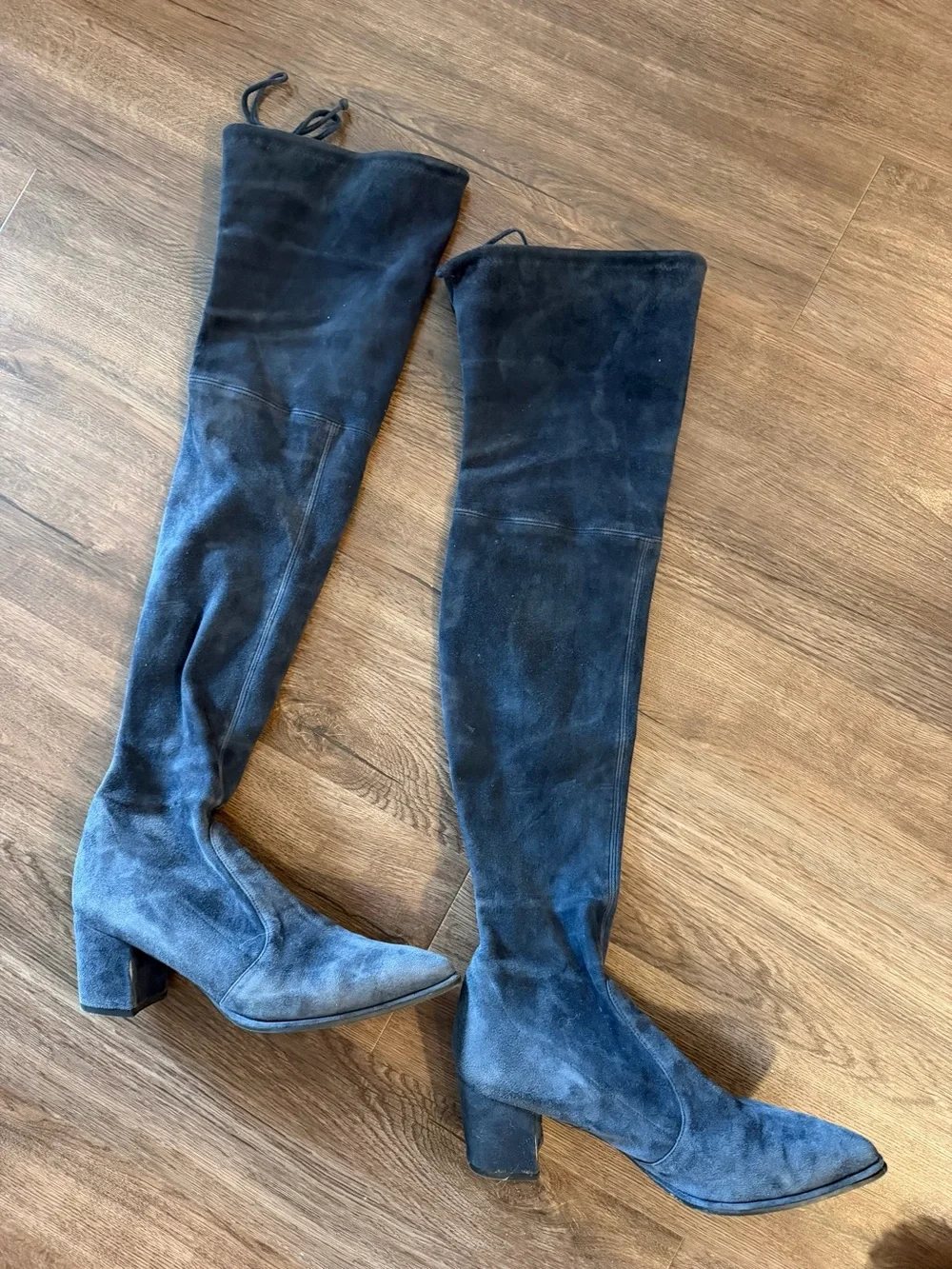 Stuart Weitzman Blue Suede Over-the-Knee Block Heel Boots